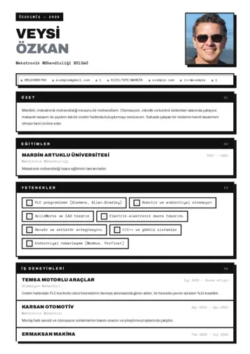 Mekatronik Mühendisliği Cv Örnekleri cv indir